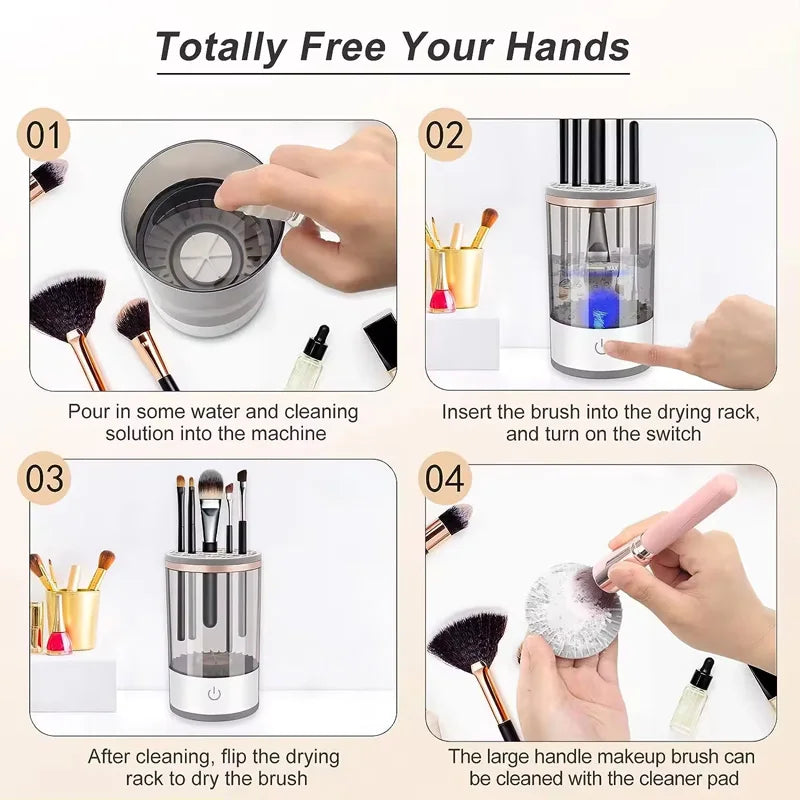 3-in-1 USB automatic portable Ultrasonic rotating makeup brush cleaner Color Makeup quick cleaner and dryer